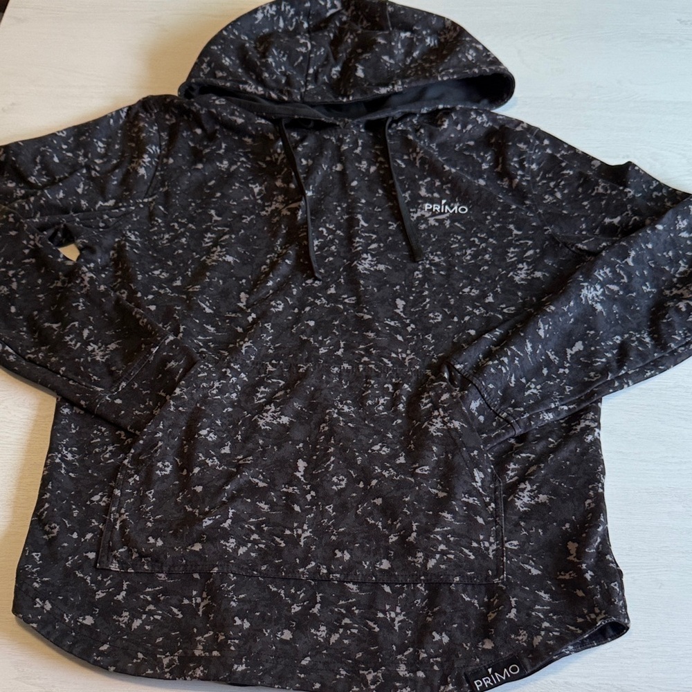 Primo Black Hoodie for Men Size S with speckle Print.